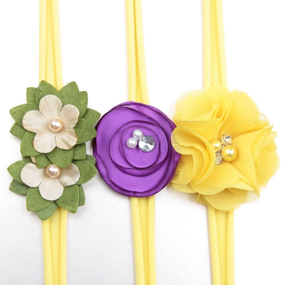 Baby Girls Newborn Headbands Hairband Flower HeadBand 3 PCs Set