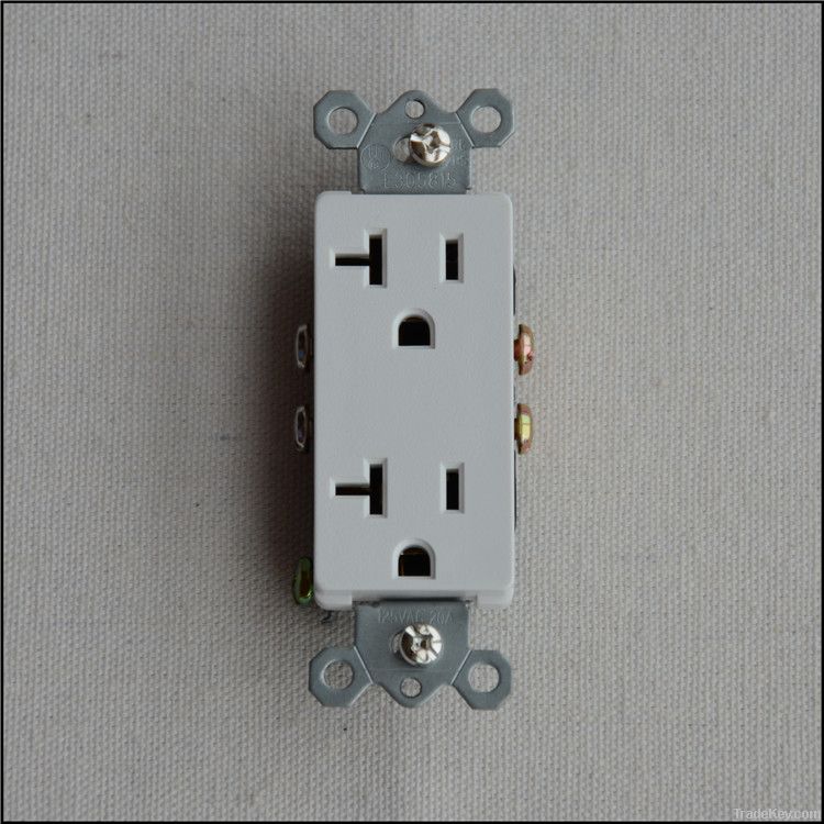 20-Amp White Decorator electrical duplex receptacle