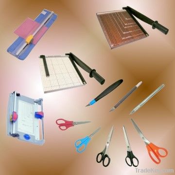 paper trimmer, stationery scissors, paper fasteners