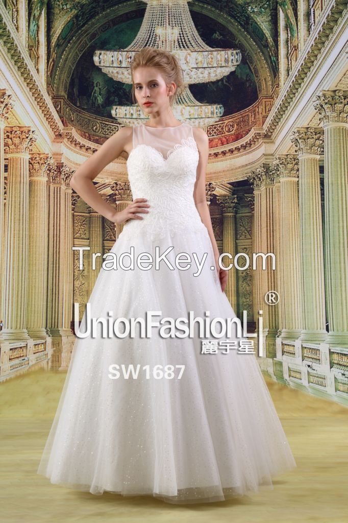 2016 New style tulle fabric type A line bateau wedding gowns Hong Kong Fashion Week for Fall/Winter