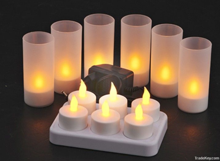 set 6 rechargeable tealight flameless led candles with rustic candle