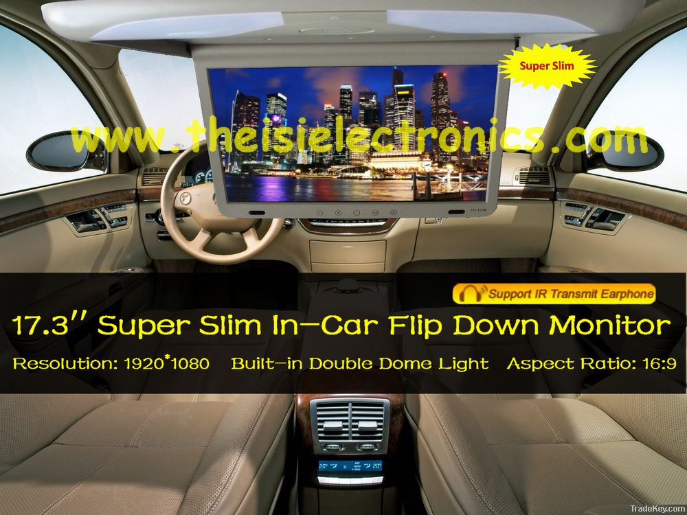 17'' Super Slim LED Roof Mount Flip Down Car Monitor