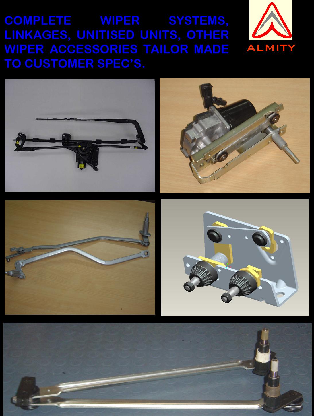 Wiper Systems for Automobile, Wiper linkages, Wiper Arms, Wiper Blades