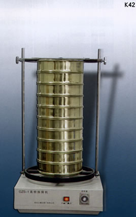 test sieve, sieve shaker, cube mould, measuring cylinder, thermometer