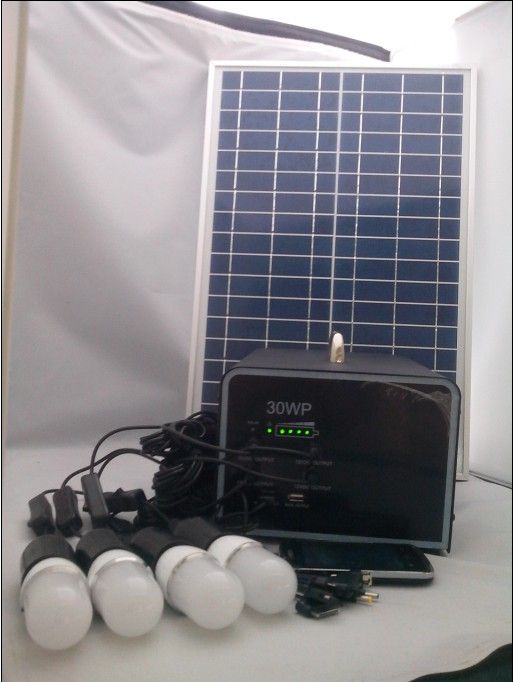 2014 Hot Selling Home Solar System 30W Solar Panel Lighting Kits with mobile phone chargers