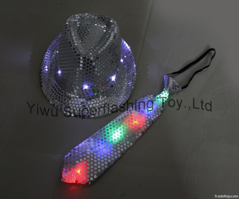 Light up Sequin necktie and hat