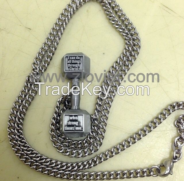 Fitness dumbbell necklace