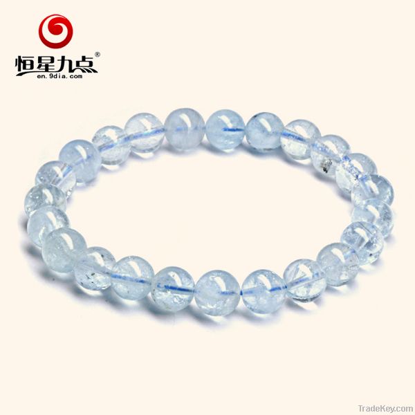 1D000762A Factory Price 9mm Smooth Ball Aquamarine Bracelet