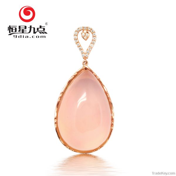 1P000173A Elegant 30*20mm Pear Cabochon Shape Rose Quartz Pendant