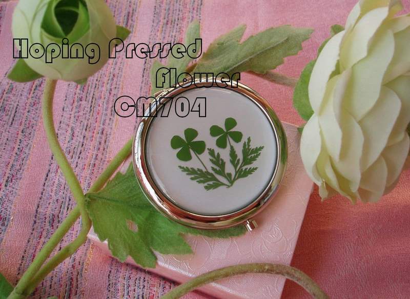 Pressed flower cosmetic mirror,clover fashion pocket mirror