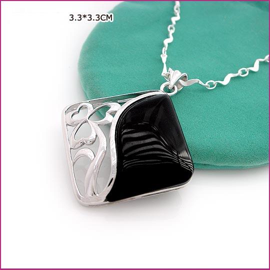 Square Black Zircon Silver (925 Sterling) Pendants