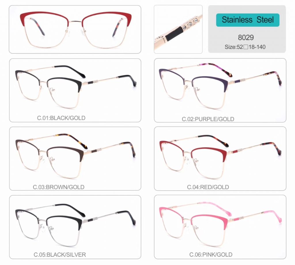 wholesale stainless steel optical frames eyeglasses high quality eyewear 8029