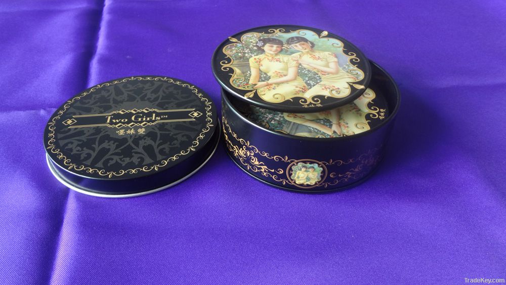 round tin box with coaster