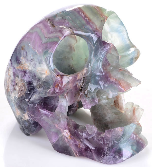 6.85&quot; Fluorite Skull Skeleton Gem Stone Carving Sculpture #6871