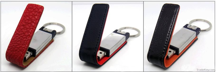 Top Grade Leather USB Flash Drive with 128MB to 64GB Capacity