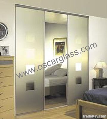 sliding glass door, shower doors, acid etched mirror