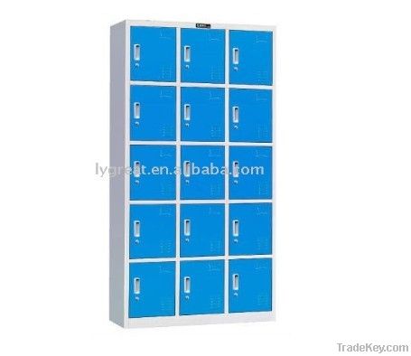 Colorful steel locker with 15 doors