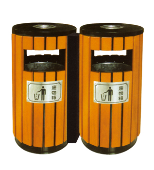 outside wood-steel waste bin