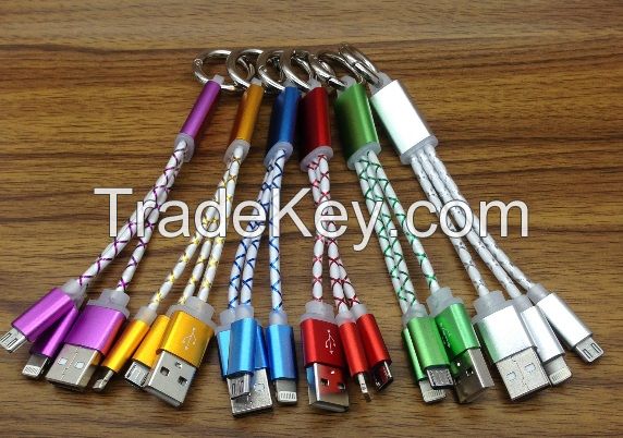 Colorful Key Chain 3 in 1 USB Cables, 13cm mutifunction Metal USB cable