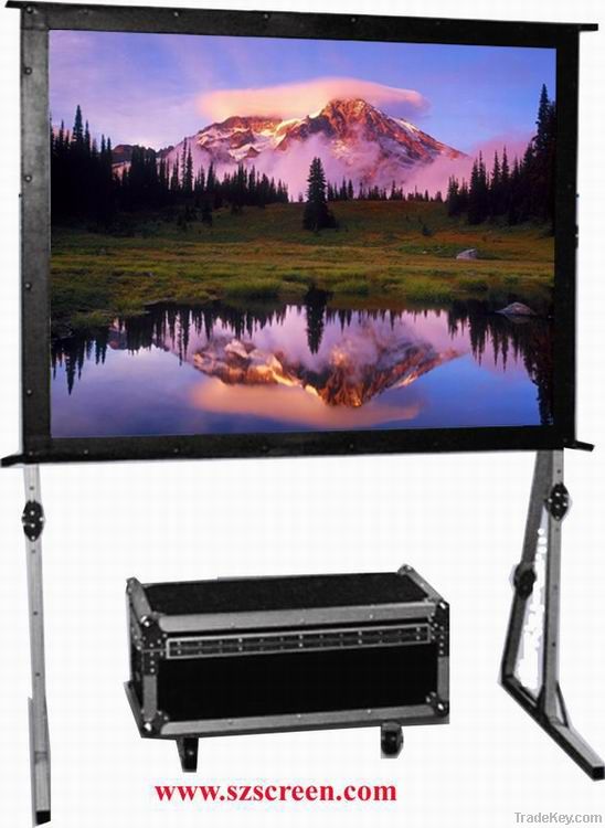 Fast folding projector screen with front and rear projection