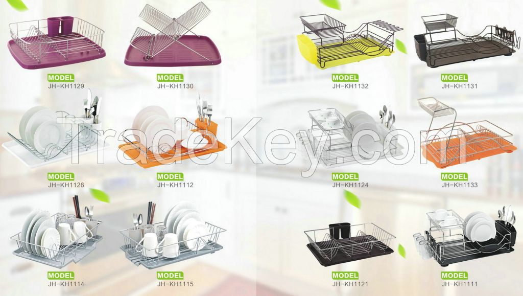 dish rack with plastic tray-fruit basket-utensil rack