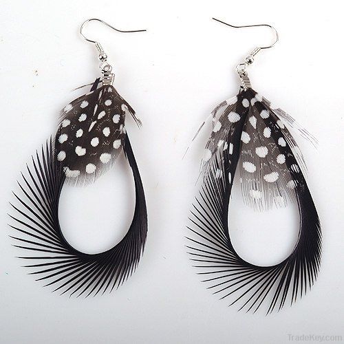 Fashion Curly Natural Goose Feathers Earrings Long Chain Earrings Asso