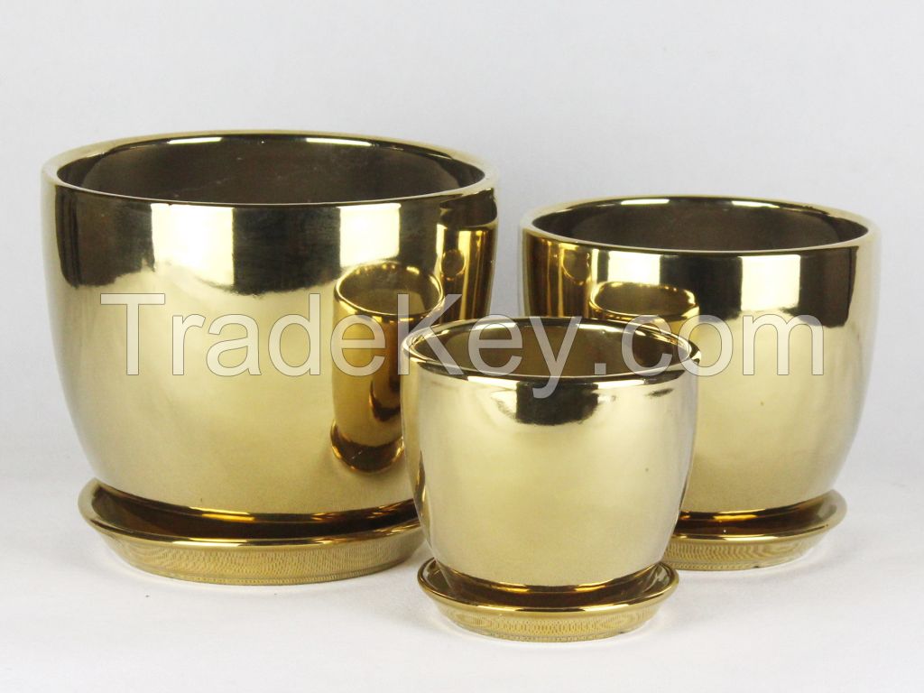 small ceramic flower pot chrome series