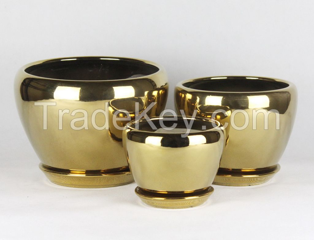 small ceramic flower pot chrome series