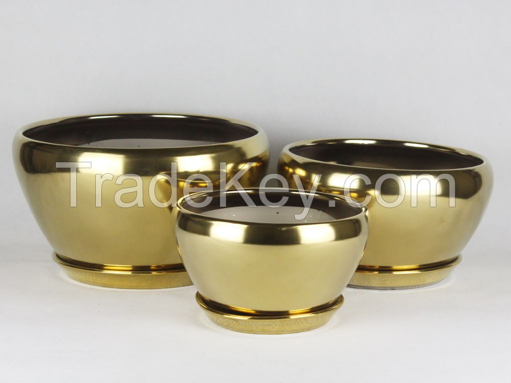 small ceramic flower pot chrome series