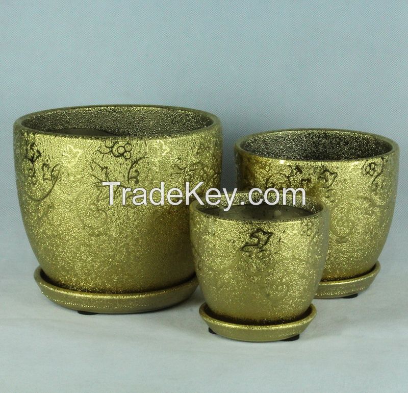 small ceramic flower pot chrome series