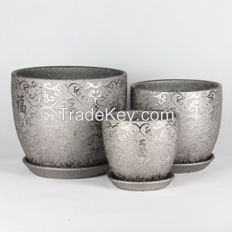 small ceramic flower pot chrome series