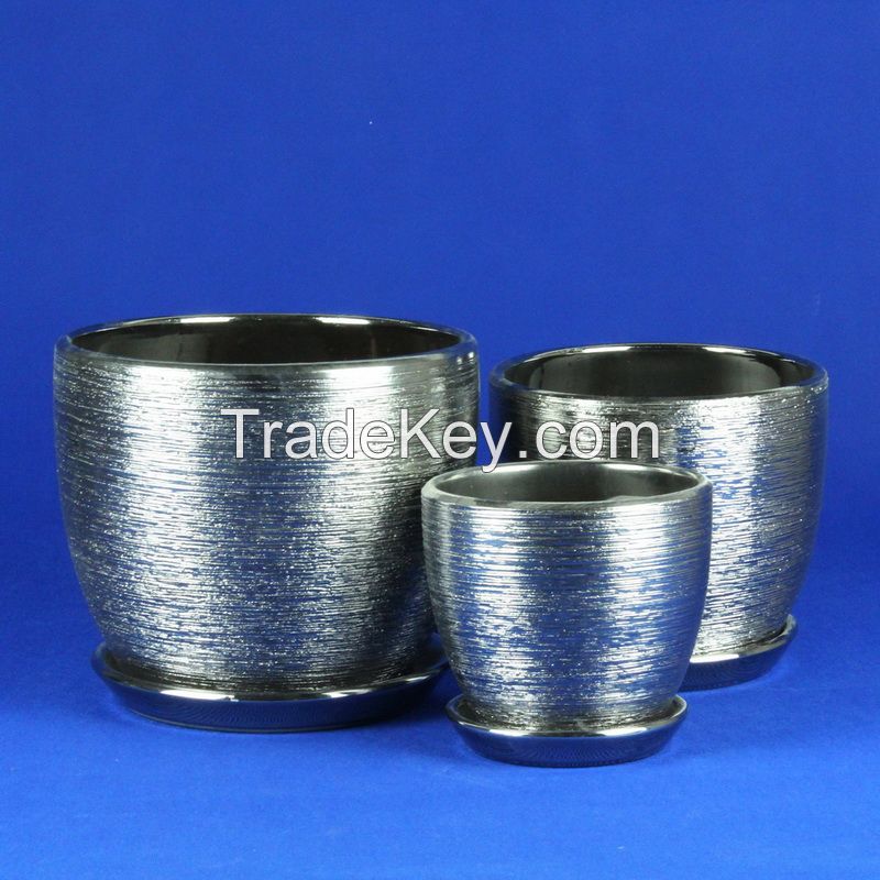 small ceramic flower pot chrome series