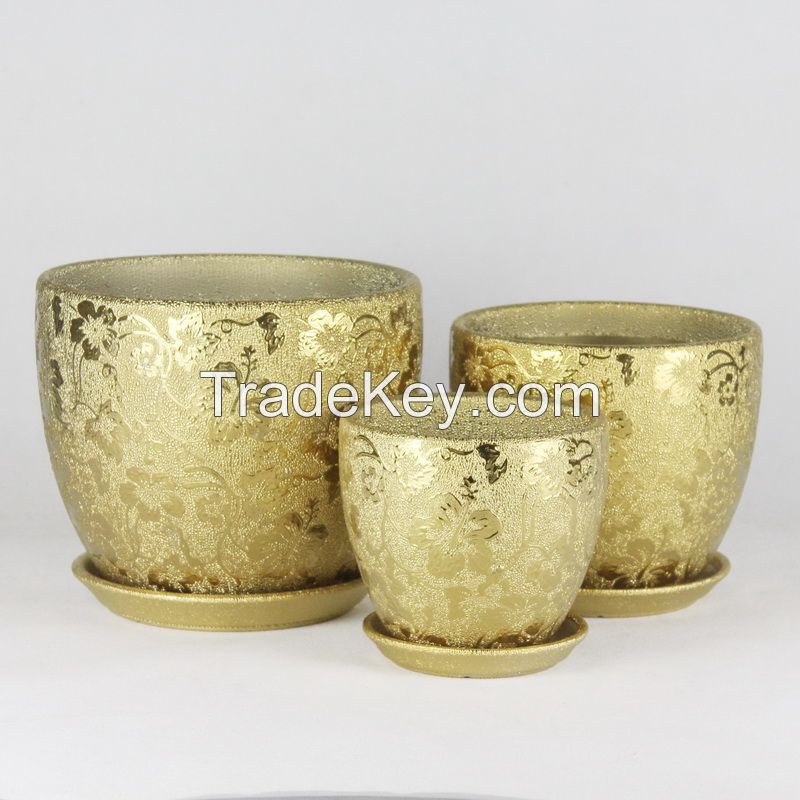 small ceramic flower pot chrome series