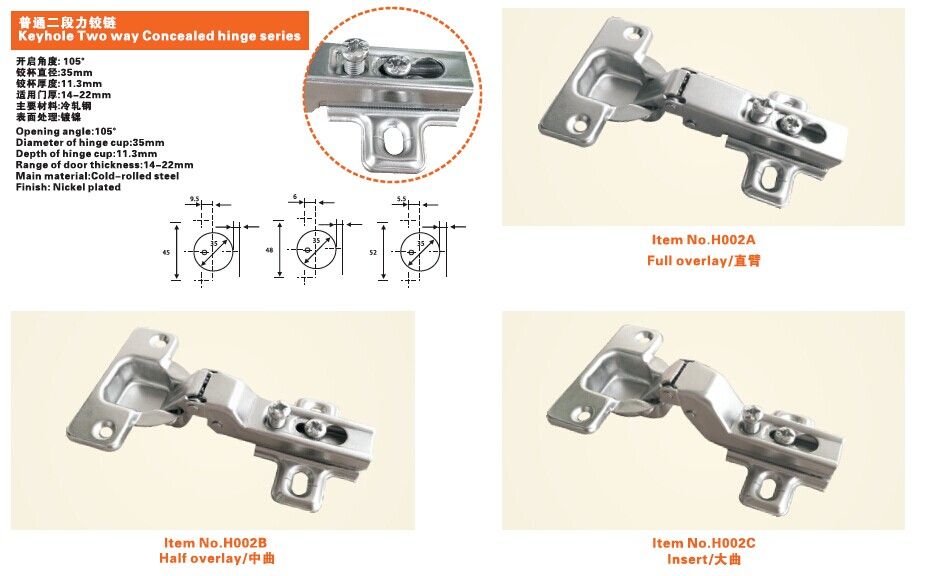 Keyhole Two way Concealed hinge