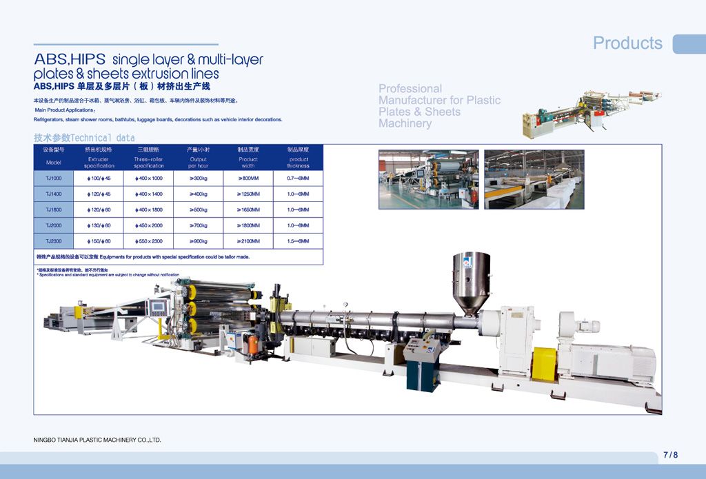 ABS, HIPS Single-layer &amp; Multi-layer Sheet &amp; Plate Extrusion Line