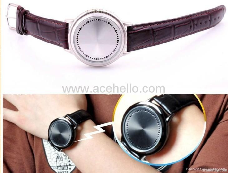 LED touch screen watch with leather band