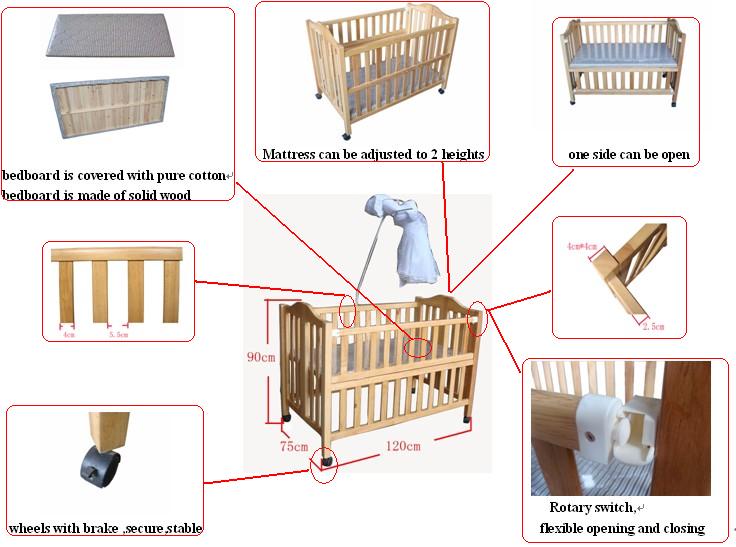 Solid wood foldable baby bed