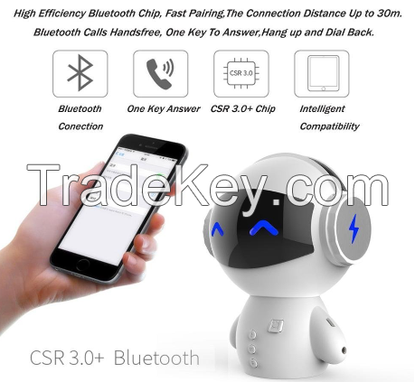 Lucky Robot Bluetooth Speaker With Power Bank -New Date Mini Portable Robot Smart Blueototh Speaker With Power Bank Function (White/black)