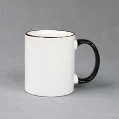 11oz white coated ceramic sublimation mug with color rim and handle