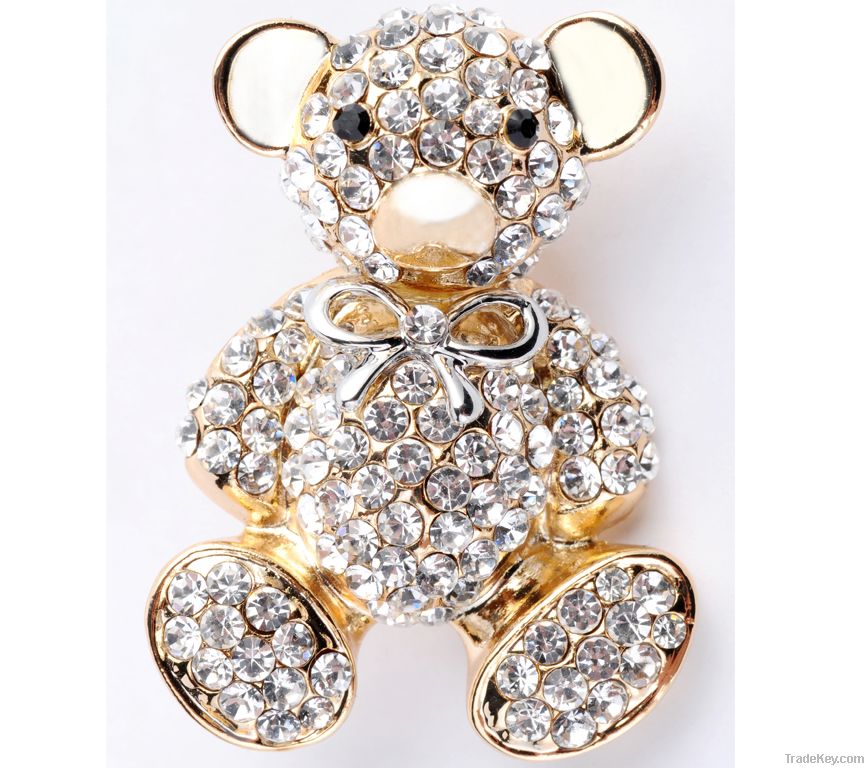 rhinestone bear brooch gold