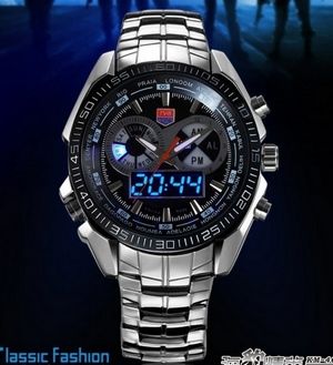 Stainless Steel Men&#039;s Clock Fashion Blue Binary LED Pointer Watch Mens