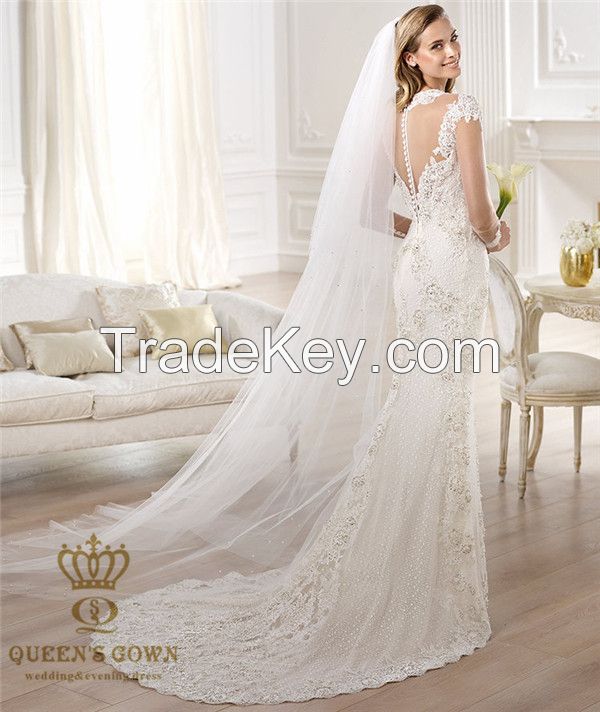 Ball-Gown Sweetheart Court Train Satin Wedding Dress with Cascading Ruffles