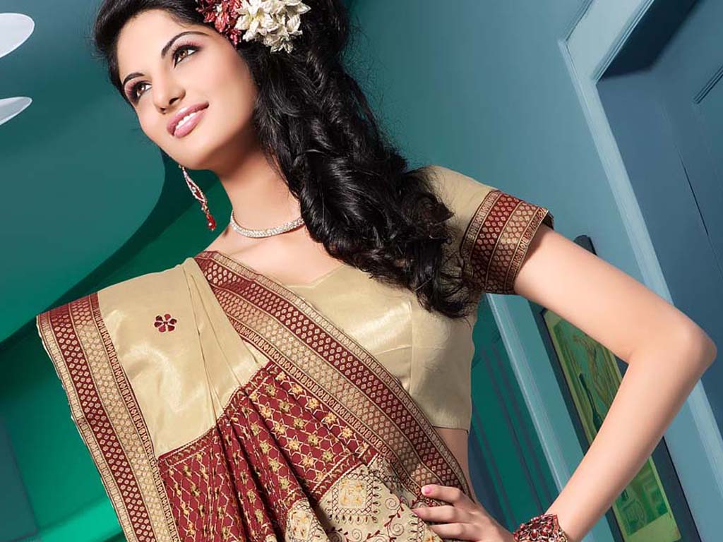 Light Brown Printed artificial silk Saree