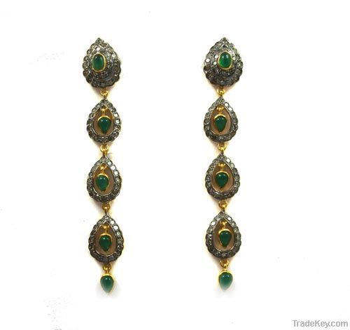 VICTORIAN GREEN STONE DROP EARRINGS