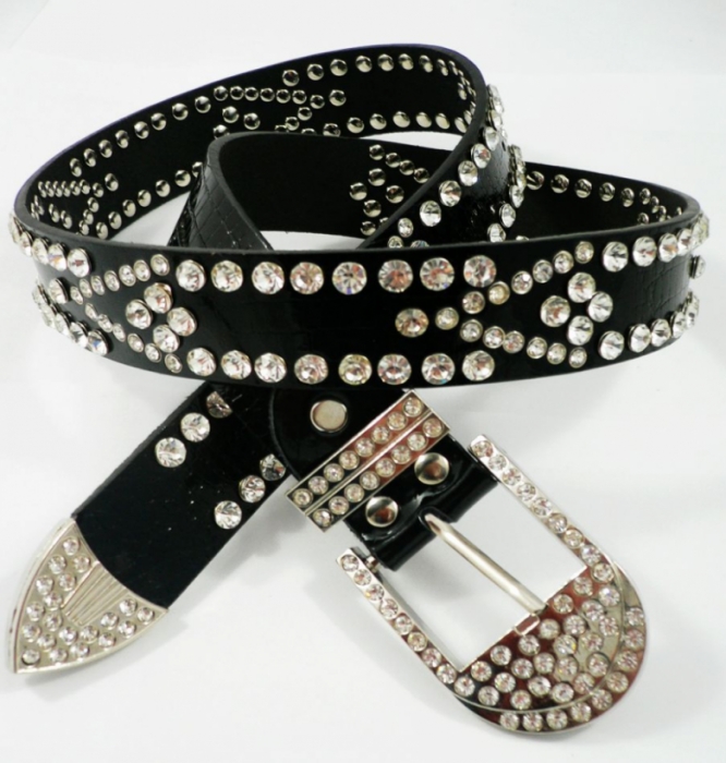 Womens Genuine Leather Belt With Rhinestone