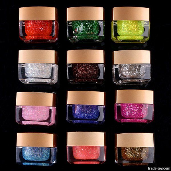 12 Color UV Gel Glitter Gel for Nail Art, Free Shipping