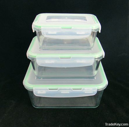 450ML/1000ML/1900ML Rectangular glass food container with PP lid