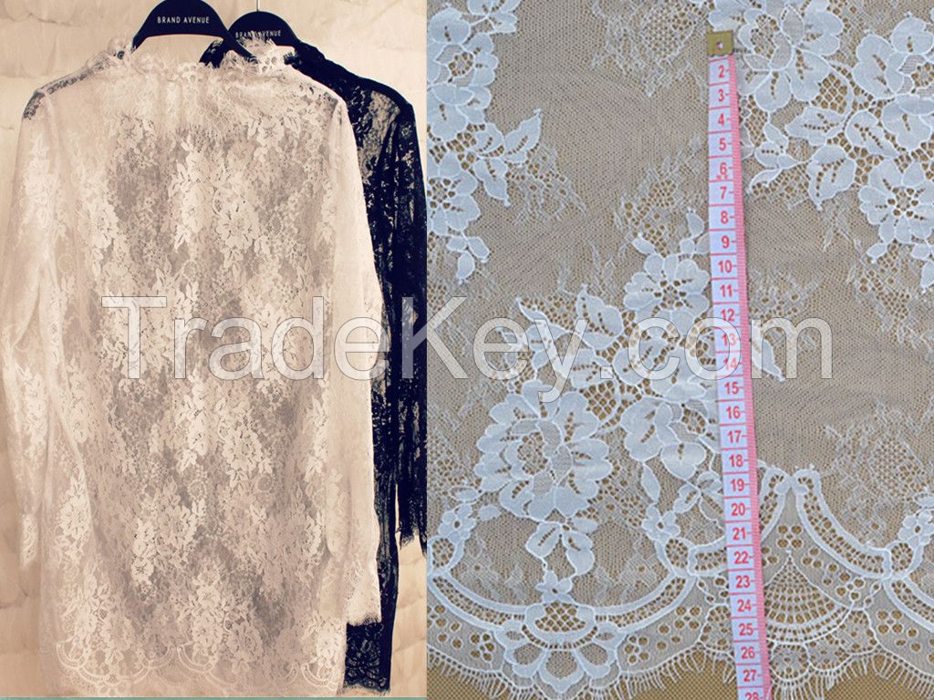 off White &amp; Black Lace Fabric