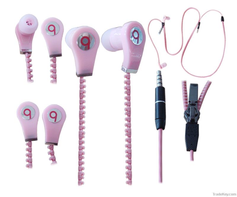 Fashion hot sale zipper earphone for mp3 mp4 mobile phone