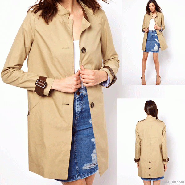 Woman Fashion Autumn Coat With PU Cuff